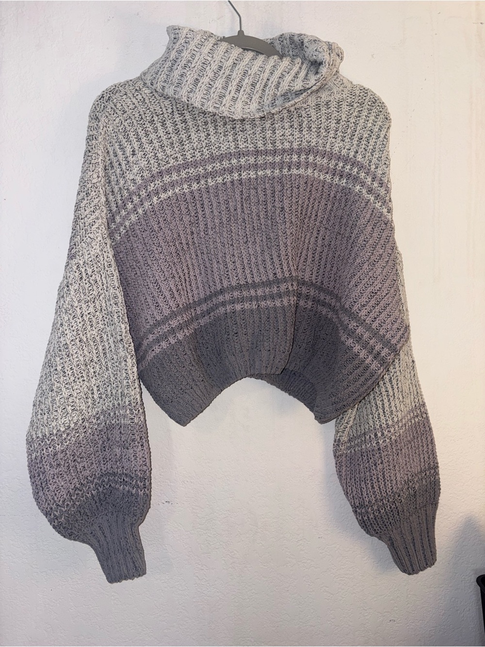 Cozy Cropped Turtleneck Sweater in Heather Gray and Mauve